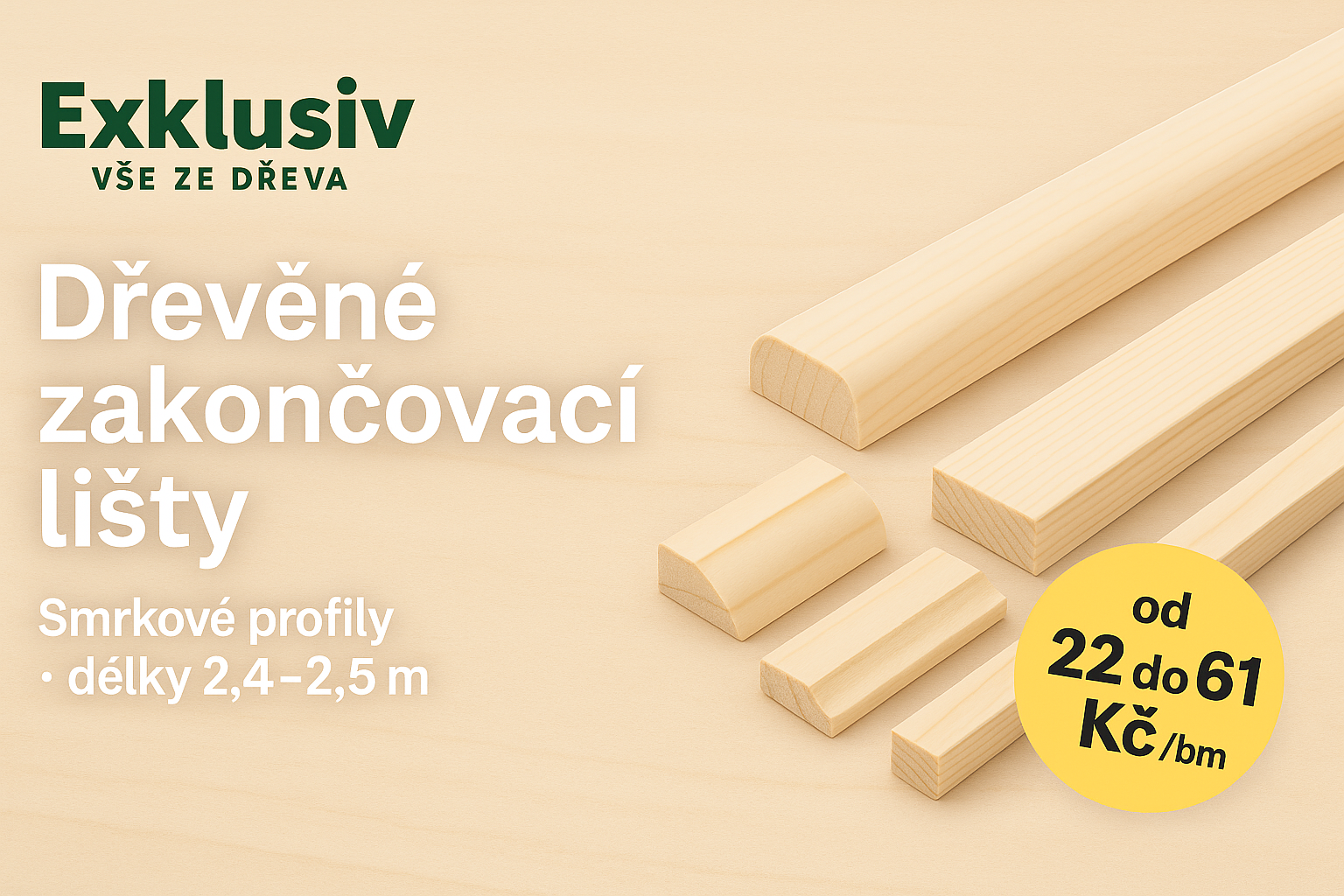 Dřevěné ukončovací a zakončovací lišty pro palubky a obklady
